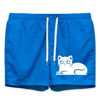 Cute Cat Cat Tattoo Style Drawing - Swim Trunks - cobalt blue - Front