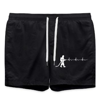Firefighter Fire Brigade ECG Heartbeat - Swim Trunks - black - Front - AI Model Male 185 light (185cm)
