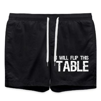 I Will Flip This Table Quote Board Games - Badeshorts - Schwarz - Vorne - AI Model Male 185 light (185cm)