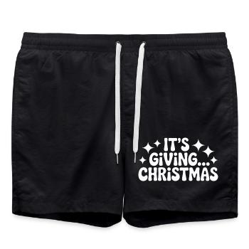 It’s Giving… Christmas Bold Holiday Quote - Swim Trunks - black - Front - AI Model Male 185 light (185cm)