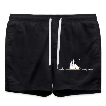 Outdoor Camping Lagerfeuer EKG Herzschlag - Badeshorts - Schwarz - Vorne - AI Model Male 185 light (185cm)