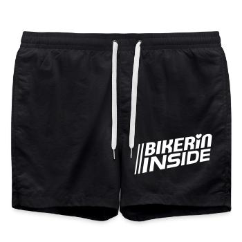 Bikerin inside Schriftzug (Farbe änderbar) - Badeshorts - Schwarz - Vorne - AI Model Male 185 light (185cm)
