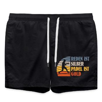 Padel game TALKING IS SILVER PADEL IS GOLD Funny - Swim Trunks - black - Front - AI Model Male 185 light (185cm)