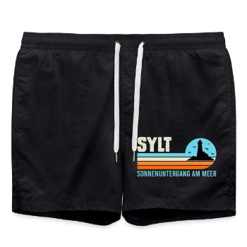 Nordsee Urlaub SONNENUNTERGANG AM MEER Lustig - Badeshorts - Schwarz - Vorne - AI Model Male 185 light (185cm)