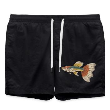 Imprimé vintage de Poisson Rouge Coloré - Short de bain - noir - Devant - AI Model Male 185 light (185cm)