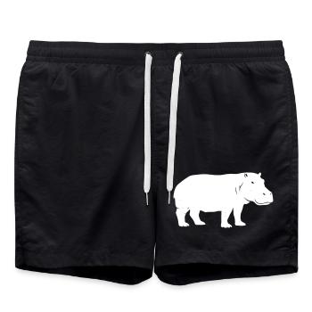 Flusspferd Silhouette Afrika Vektor - Badeshorts - Schwarz - Vorne - AI Model Male 185 light (185cm)