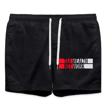 Impôt, richesse et non travail, politique progressiste, économie - Short de bain - noir - Devant - AI Model Male 185 light (185cm)