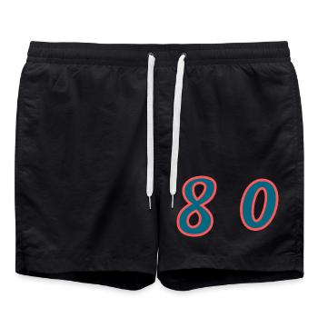 80. 80 YEARS. 80th ANNIVERSARY. 80 YEARS ANNIVERSARY. - Swim Trunks - black - Front - AI Model Male 185 light (185cm)