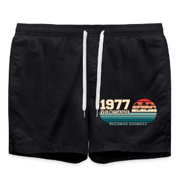 48th Birthday 1977 Vintage 1977 Retro Sunset - Swim Trunks - black - Front - AI Model Male 185 light (185cm)