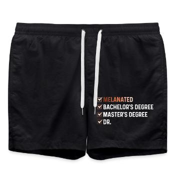 Melanated Bachelor Master Dr – HBCU Pride - Swim Trunks - black - Front - AI Model Male 185 light (185cm)