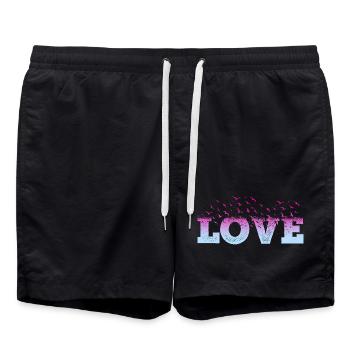 Love Love Heart Birds Romantic I Love You - Swim Trunks - black - Front - AI Model Male 185 light (185cm)