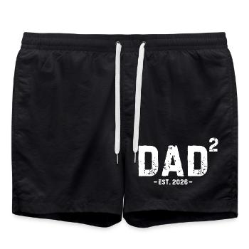Papa Quadrat Est 2026 Zweiter Vater von zwei Kindern - Badeshorts - Schwarz - Vorne - AI Model Male 185 light (185cm)