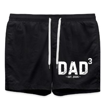 Dad Cubed Est 2026 Third Time Dad of Three Kids - Swim Trunks - black - Front - AI Model Male 185 light (185cm)