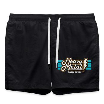 Retro Heavy Metal Abzeichen mit Blitz - Badeshorts - Schwarz - Vorne - AI Model Male 185 light (185cm)