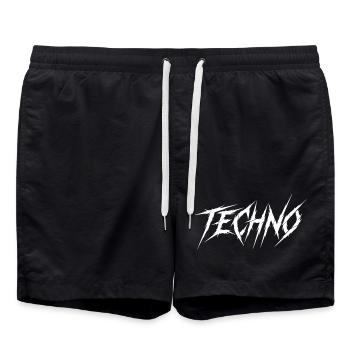 Techno Prong Font Graphic - Swim Trunks - black - Front - AI Model Male 185 light (185cm)