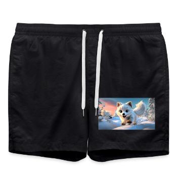 Flying arctic fox in the snow - Swim Trunks - black - Front - AI Model Male 185 light (185cm)
