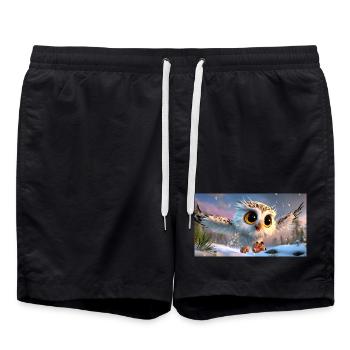 Chouette des neiges duveteuse aux yeux globuleux en vol - Short de bain - noir - Devant - AI Model Male 185 light (185cm)