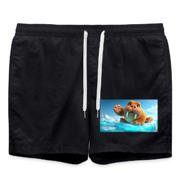 Winkendes Walross auf Eisscholle - Badeshorts - Schwarz - Vorne - AI Model Male 185 light (185cm)