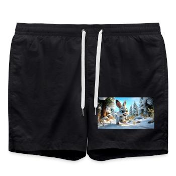 Fluffy mountain hare in the winter forest - Swim Trunks - black - Front - AI Model Male 185 light (185cm)