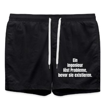 Engineer solves problems before they exist - Swim Trunks - black - Front - AI Model Male 185 light (185cm)