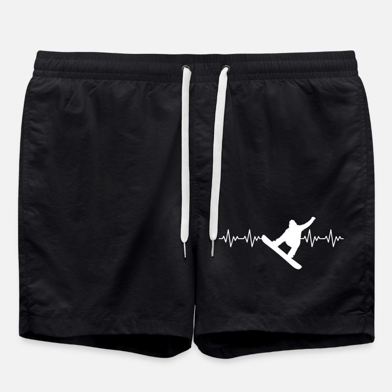 Snowboard Snowboarder ECG Heartbeat - Swim Trunks - black