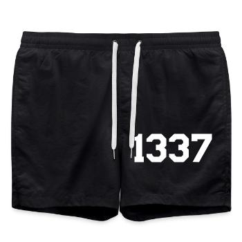 1337 – White Text Design - Swim Trunks - black - Front - AI Model Male 185 light (185cm)