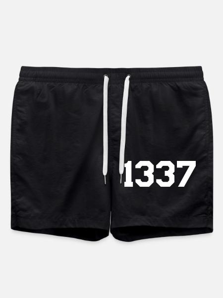 1337 – White Text Design - Swim Trunks - black