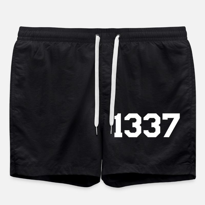 1337 – Conception de texte blanc - Short de bain - noir