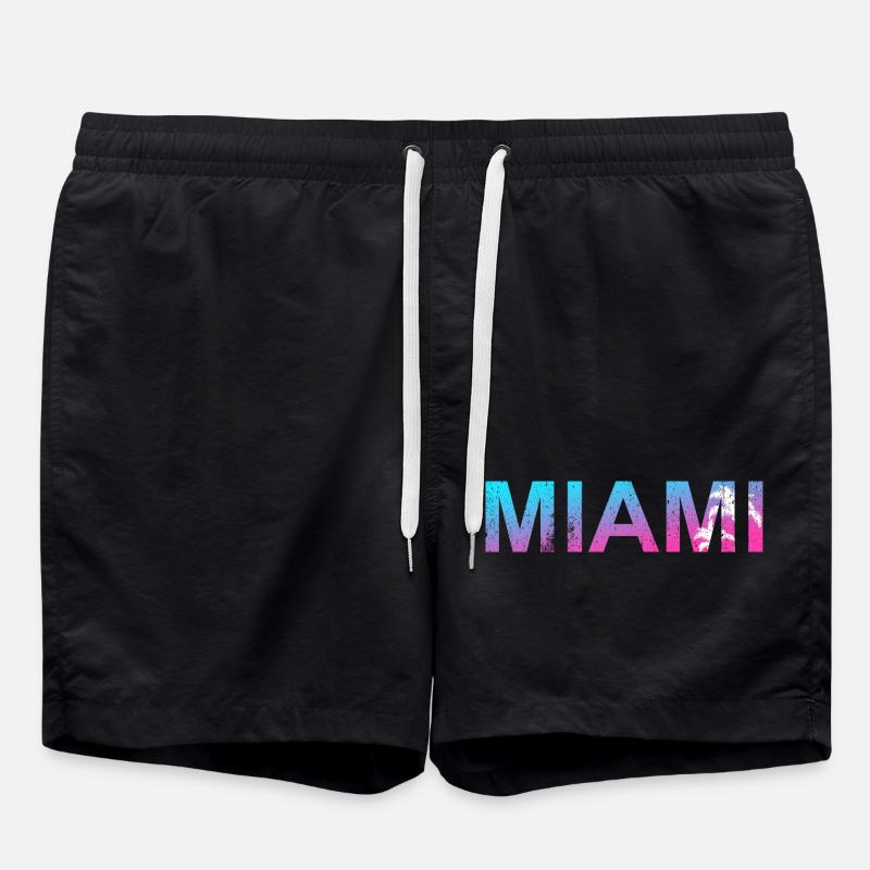 Miami Neon Palm Trees Sunset - Swim Trunks - black