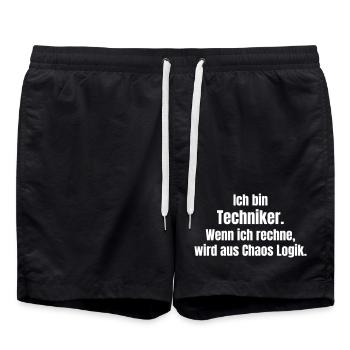 Techniker: Logik aus Chaos durch Rechnung - Badeshorts - Schwarz - Vorne - AI Model Male 185 light (185cm)