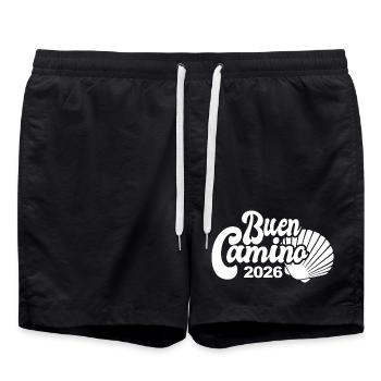 Buen Camino 2026 | Way of St. James, Pilgrims, Santiago - Swim Trunks - black - Front - AI Model Male 185 light (185cm)