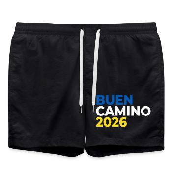 Buen Camino 2026 | Way of St. James, Pilgrims, Santiago - Swim Trunks - black - Front - AI Model Male 185 light (185cm)