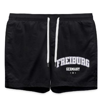 Freiburg Germany College Style Design - Swim Trunks - black - Front - AI Model Male 185 light (185cm)
