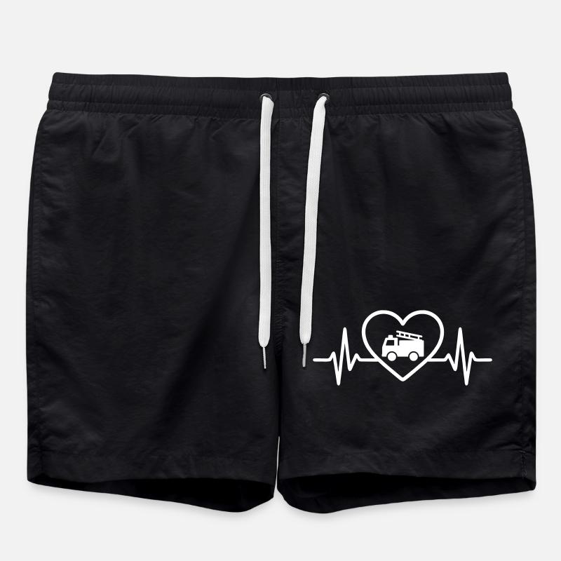 Heart Firefighter Fire Truck - Swim Trunks - black