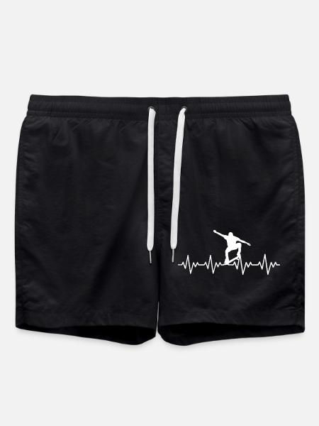 Skateboarder ECG Heartbeat - Swim Trunks - black
