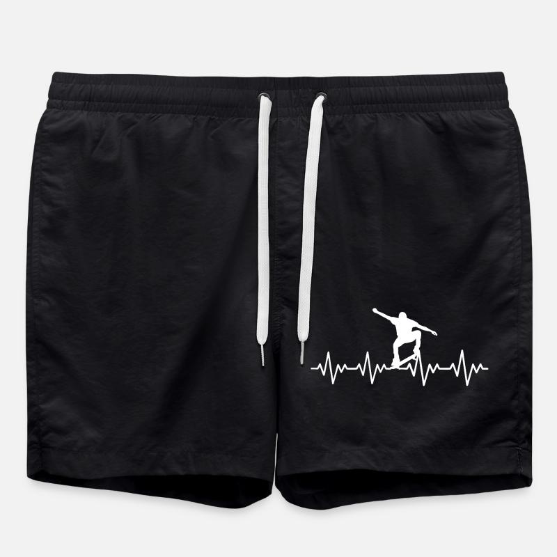Skateboarder EKG Herzschlag - Badeshorts - Schwarz