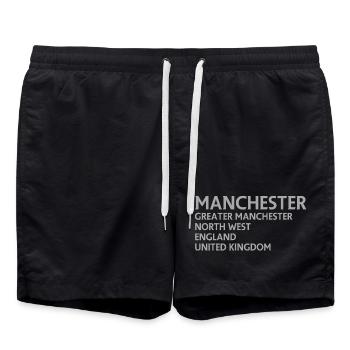 Manchester – England Lyric Design - Badeshorts - Schwarz - Vorne - AI Model Male 185 light (185cm)