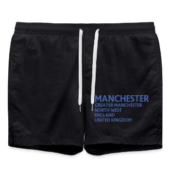 Manchester – England Lyric Design - Badeshorts - Schwarz - Vorne - AI Model Male 185 light (185cm)
