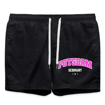 Potsdam Pink Retro Germany Lettering College - Short de bain - noir - Devant - AI Model Male 185 light (185cm)