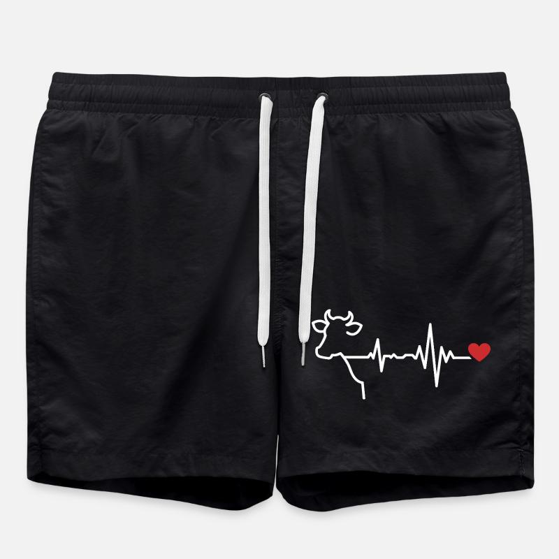 Kuh Herzschlag Linien-Design - Badeshorts - Schwarz