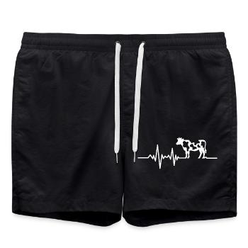Cow with heartbeat line - Swim Trunks - black - Front - AI Model Male 185 light (185cm)