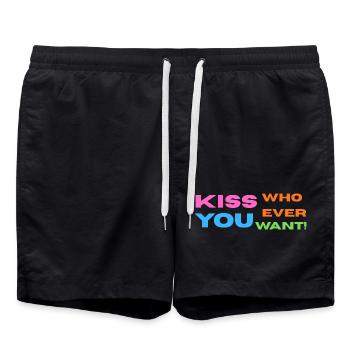 Pride / CSD / LGBTQ+ Design "Kiss" - Badeshorts - Schwarz - Vorne - AI Model Male 185 light (185cm)