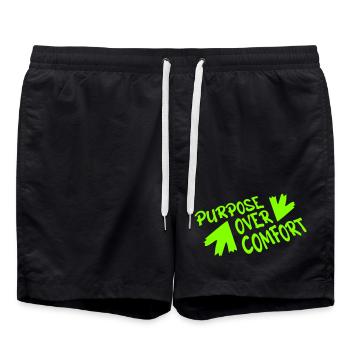 Purpose Over Comfort Motivation Mindset Growth - Swim Trunks - black - Front - AI Model Male 185 light (185cm)