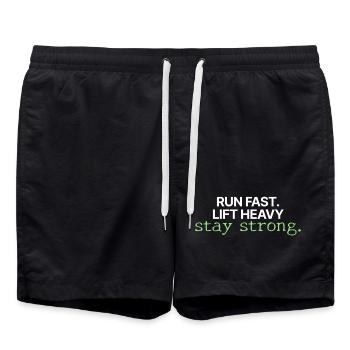 Run fast, lift heavy, stay strong - Swim Trunks - black - Front - AI Model Male 185 light (185cm)