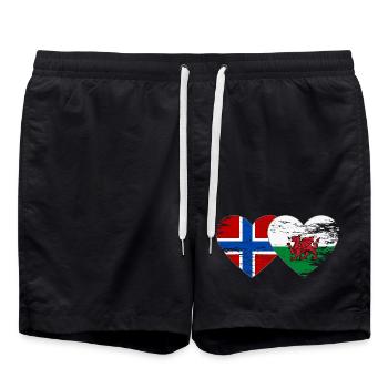 Norway Wales flag heart used - Swim Trunks - black - Front - AI Model Male 185 light (185cm)