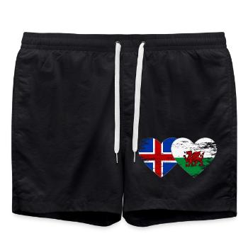 Cœur du drapeau islandais du pays de Galles utilisé - Short de bain - noir - Devant - AI Model Male 185 light (185cm)
