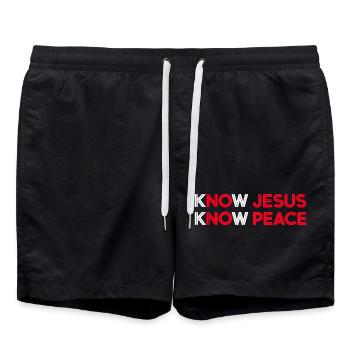 Know Jesus Know Peace Motiv - Badeshorts - Schwarz - Vorne - AI Model Male 185 light (185cm)