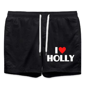 I Love Holly Red Heart Retro Statement - Swim Trunks - black - Front - AI Model Male 185 light (185cm)