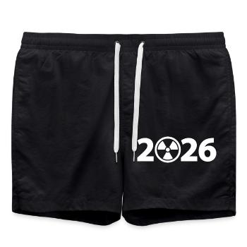 Attention Radioactive 2026, Radiation 2026 - Swim Trunks - black - Front - AI Model Male 185 light (185cm)