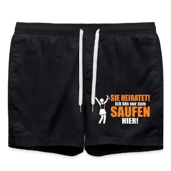Team Braut – Unsere Party, unsere Regeln - Badeshorts - Schwarz - Vorne - AI Model Male 185 light (185cm)